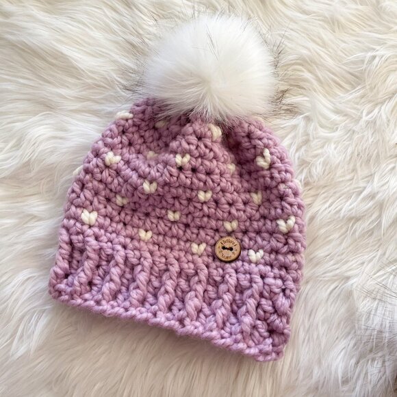 Purple Lilac Crochet Hat, Toque, Baby, Toddler, Winter, Warm Beanie, Handmade - Picture 1 of 9